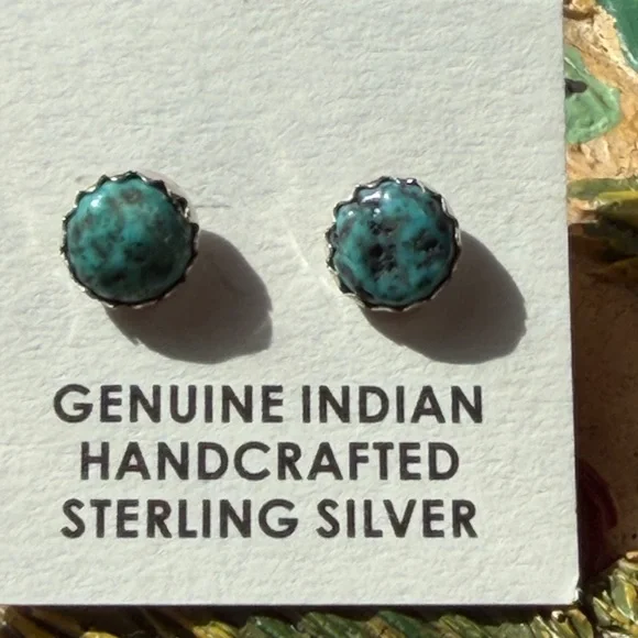 Handcrafted Turquoise Sterling Silver Stud Earrings - Picture 4 of 4
